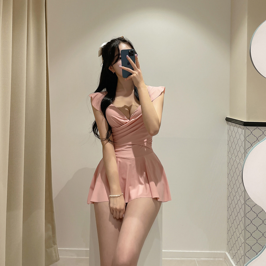 [M~XL사이즈 ]에닉 프릴 원피스 모노키니 핑크 수영복